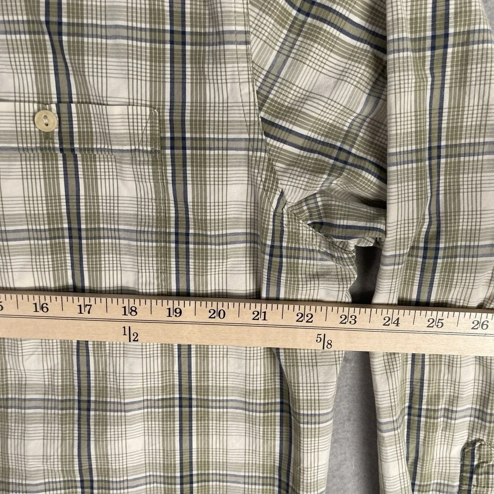 Timberland Casual Button Front Shirt Men Medium Beige Plaid Long Sleeve‎